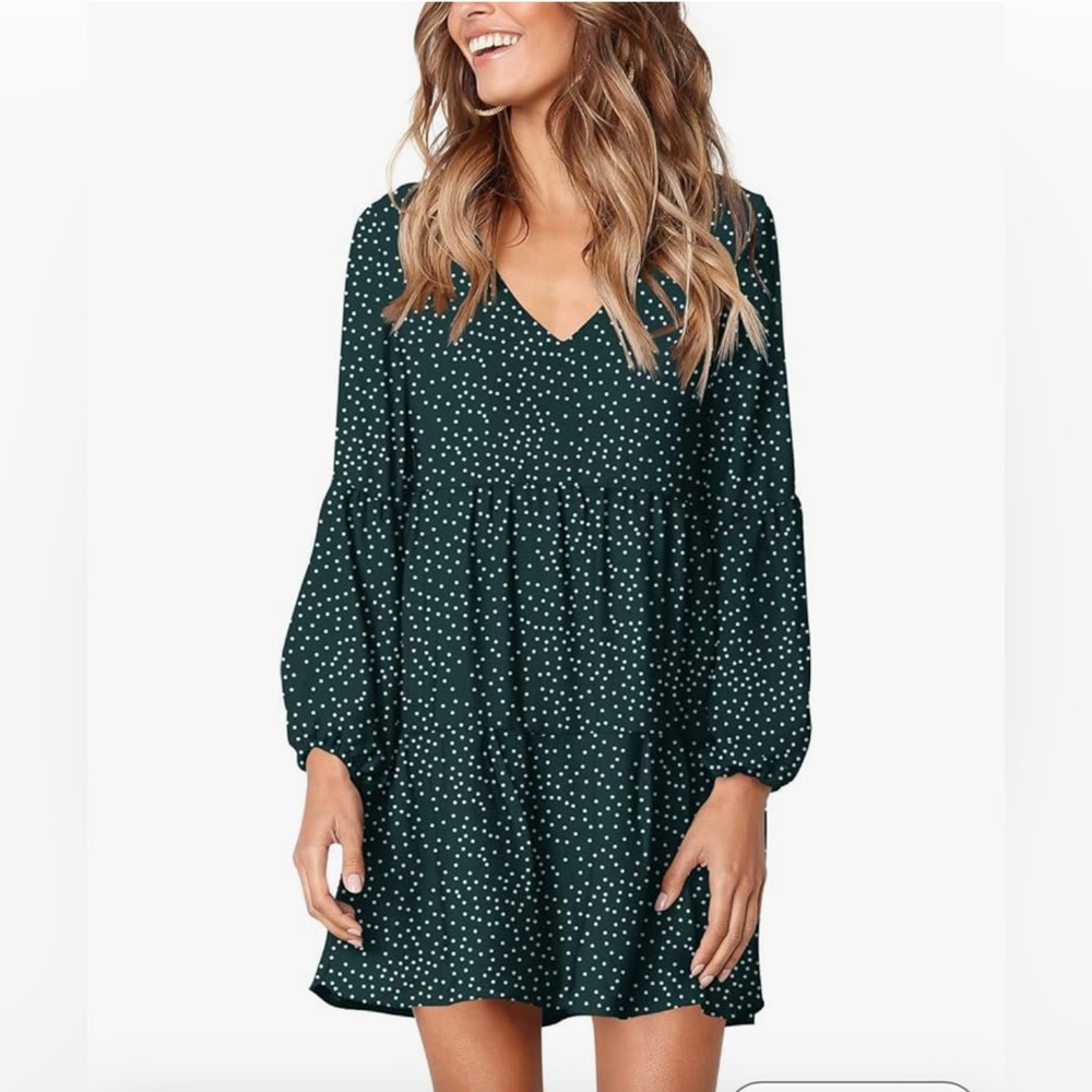 Amoretu Womens Tunic Dress Long Sleeve V Neck Casual Loose Flowy Swing Dress